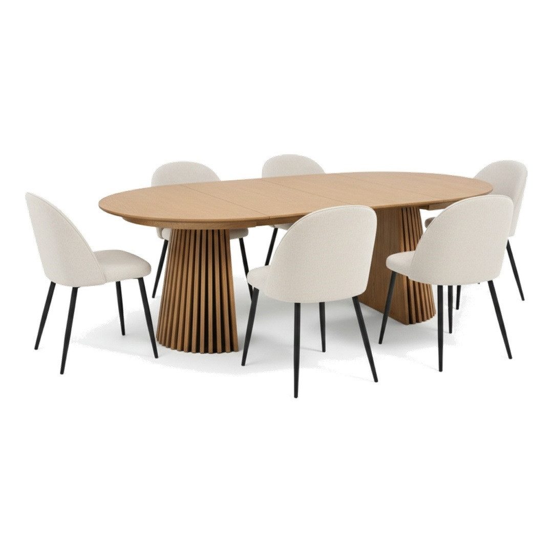 ebuy24 Essgruppe Tokyo Essgruppe Esstisch natur, 6 Stühle aus beige, (7-tlg)