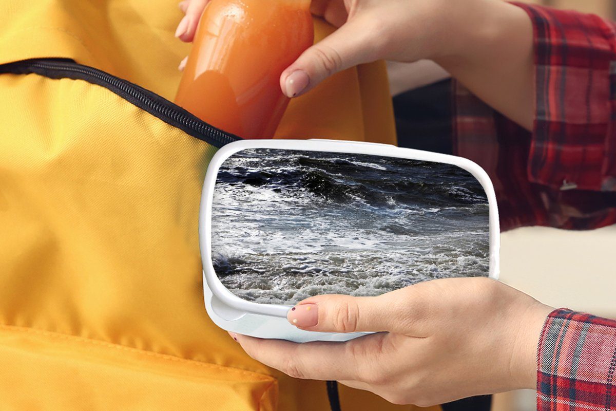 MuchoWow Lunchbox Nordsee Erwachsene, Kinder Brotbox und für - für Brotdose, Jungs weiß (2-tlg), Kunststoff, Wellen, Mädchen Wasser - und