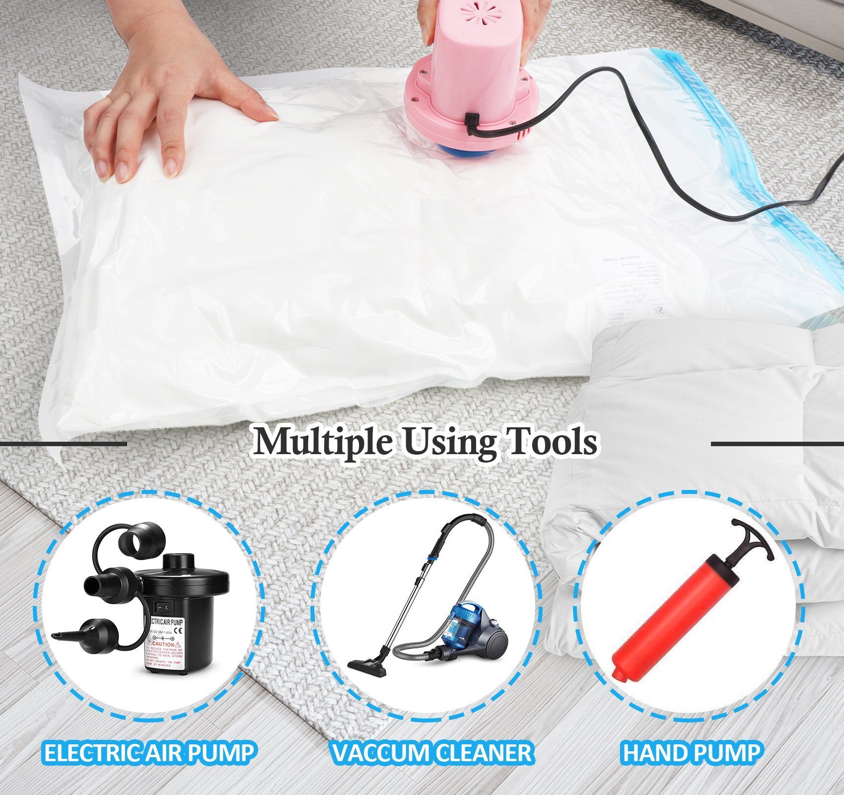 ElitVita Kleiderschutzhülle Vakuumierbeutel mit Pumpe,Wiederverwendbar,4verschiedenen Beutelgrößen (set, 12 St., 12 St. Vakuum Aufbewahrungsbeutel) Vakuumierbeutel,Kleiderbeutel für Kleidung,Kleiderschrank Reisen Umzug