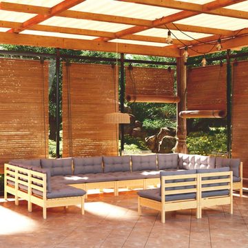 Merax Gartenlounge-Set, 12-teilig aus Kiefernholz für 12 Personen, Gartenmöbel Set aus Holz und Kissen, garten Lounge Sofa Outdoor Couch Set Sitzgruppe Sofagarnitur