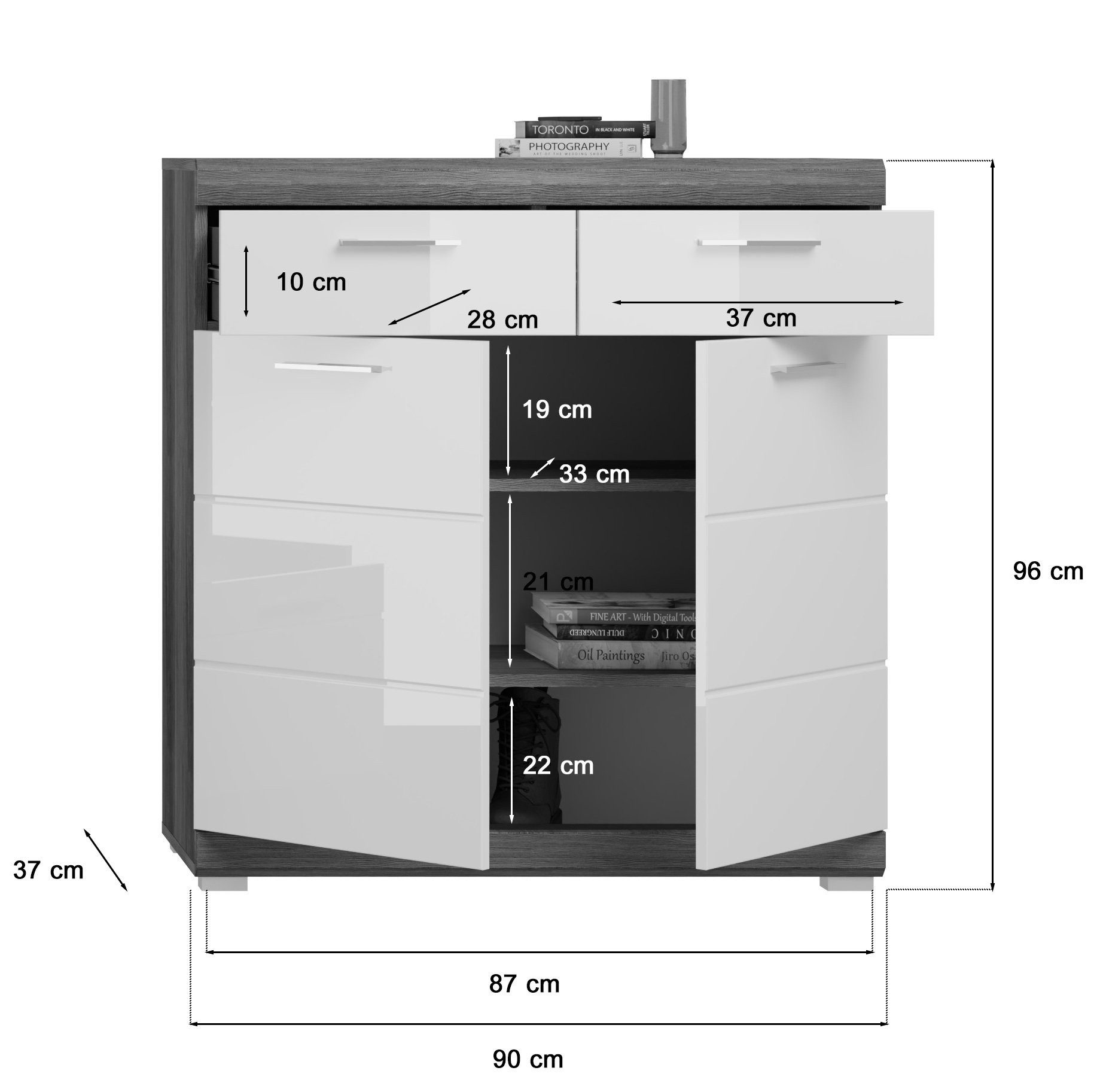 Newroom Schuhschrank Bianca Schuhschrank Weiß Hochglanz Rauchsilber Schuhregal Schuhkommode Mo...