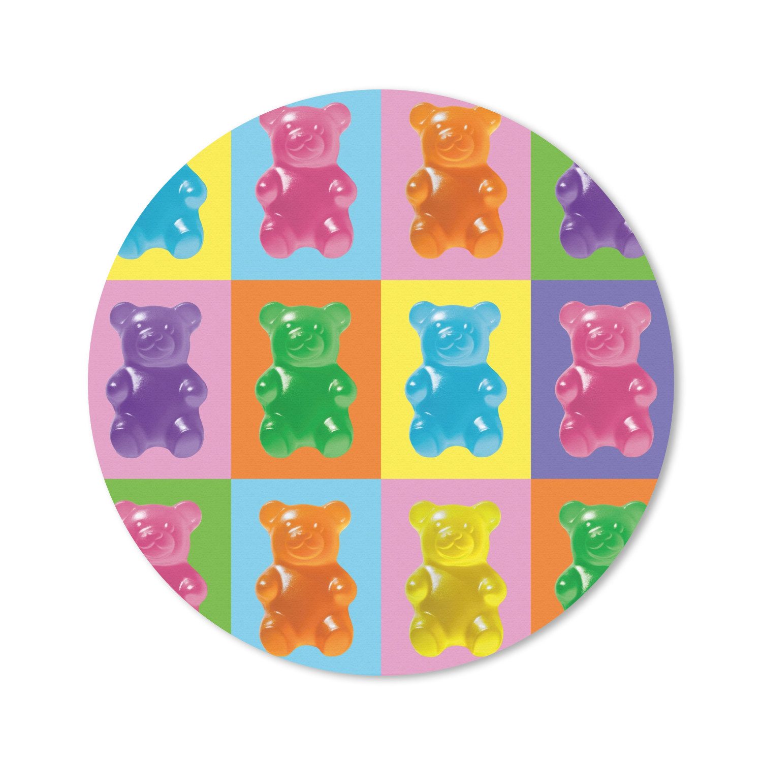 MuchoWow Mauspad Kunst - Süßigkeiten - Bunt (1-St), Büro für Tastatur und Maus, Mousepad Gaming, Rund 20x20 cm