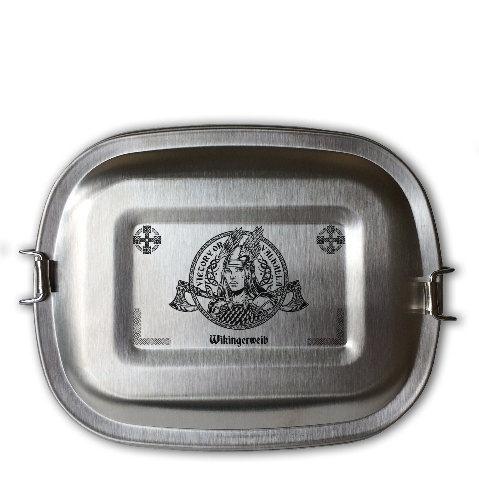 Lasernauten Lunchbox Lunchbox Edelstahl mit Gravur Wikingerfrau Schildmaid Viking Walhalla, Kleine Dose (ca. 700ml)