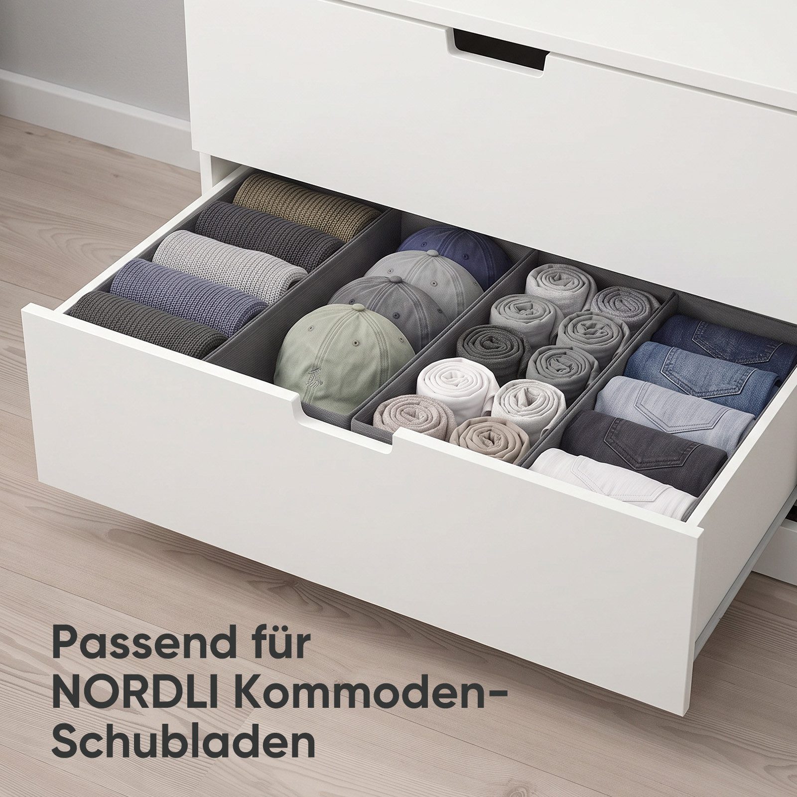 Sekey Aufbewahrungsbox Schubladen Organizer aus Vliesstoff – faltbare Aufbewahrungsboxen, 4er-Set, 17,5×35×11 cm für NORDLI Kommode, ohne Fächer – Bild 3 von 5