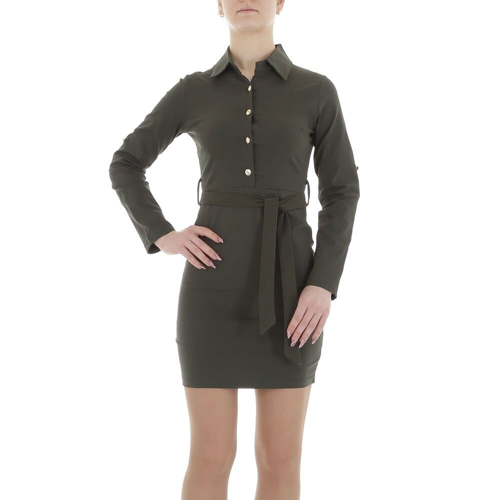 Ital-Design Minikleid Damen Freizeit Stretch Blusenkleid in Khaki