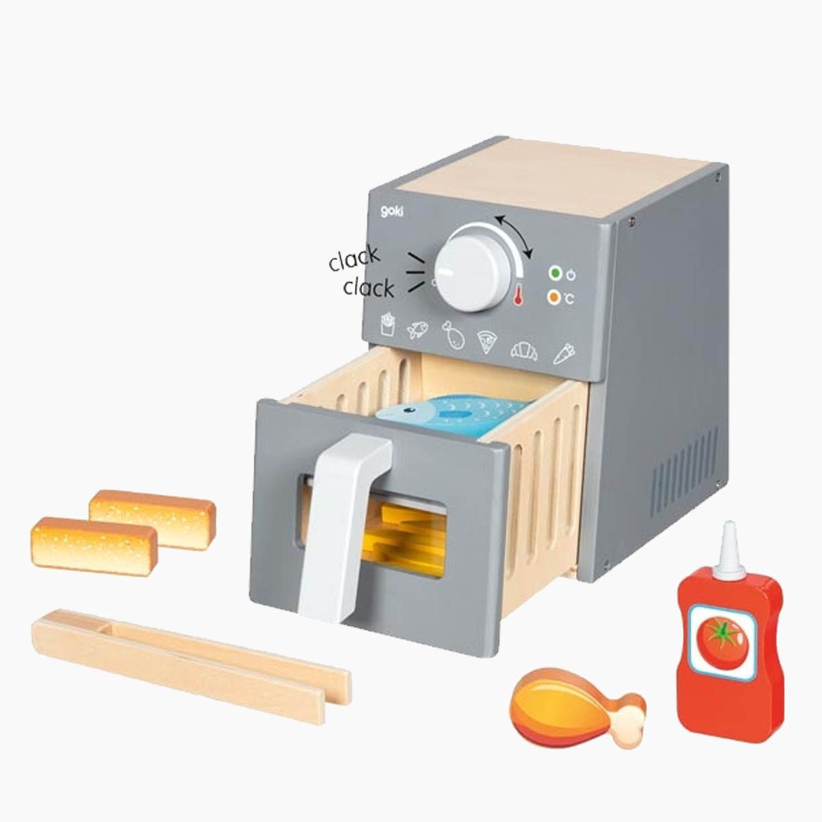 goki Kinder-Toaster Airfryer mit Zubehör, (packung, 16-tlg., set), Perfekt für Spielküche, Bistro und Kaufladen