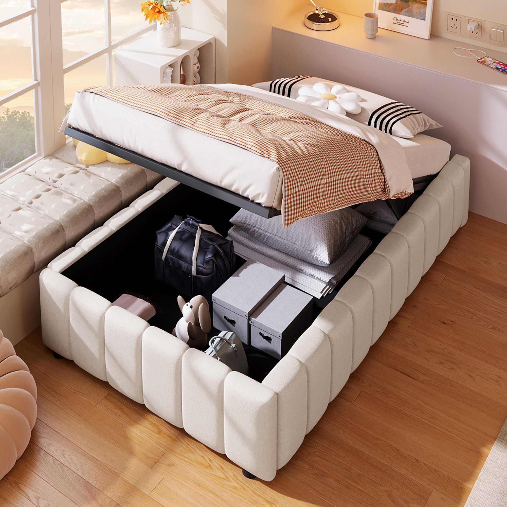 TavilaEcon Boxspringbett hydraulische Lagerung, ohne Kopfteil, verstellbar günstig online kaufen