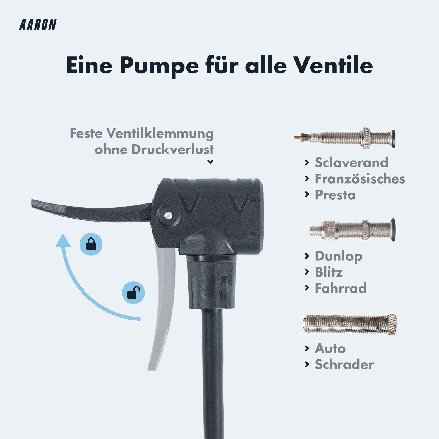 AARON Luftpumpe AIR Standpumpe mit Manometer und Ball-Aufsatz, Fahrrad, Schwarz