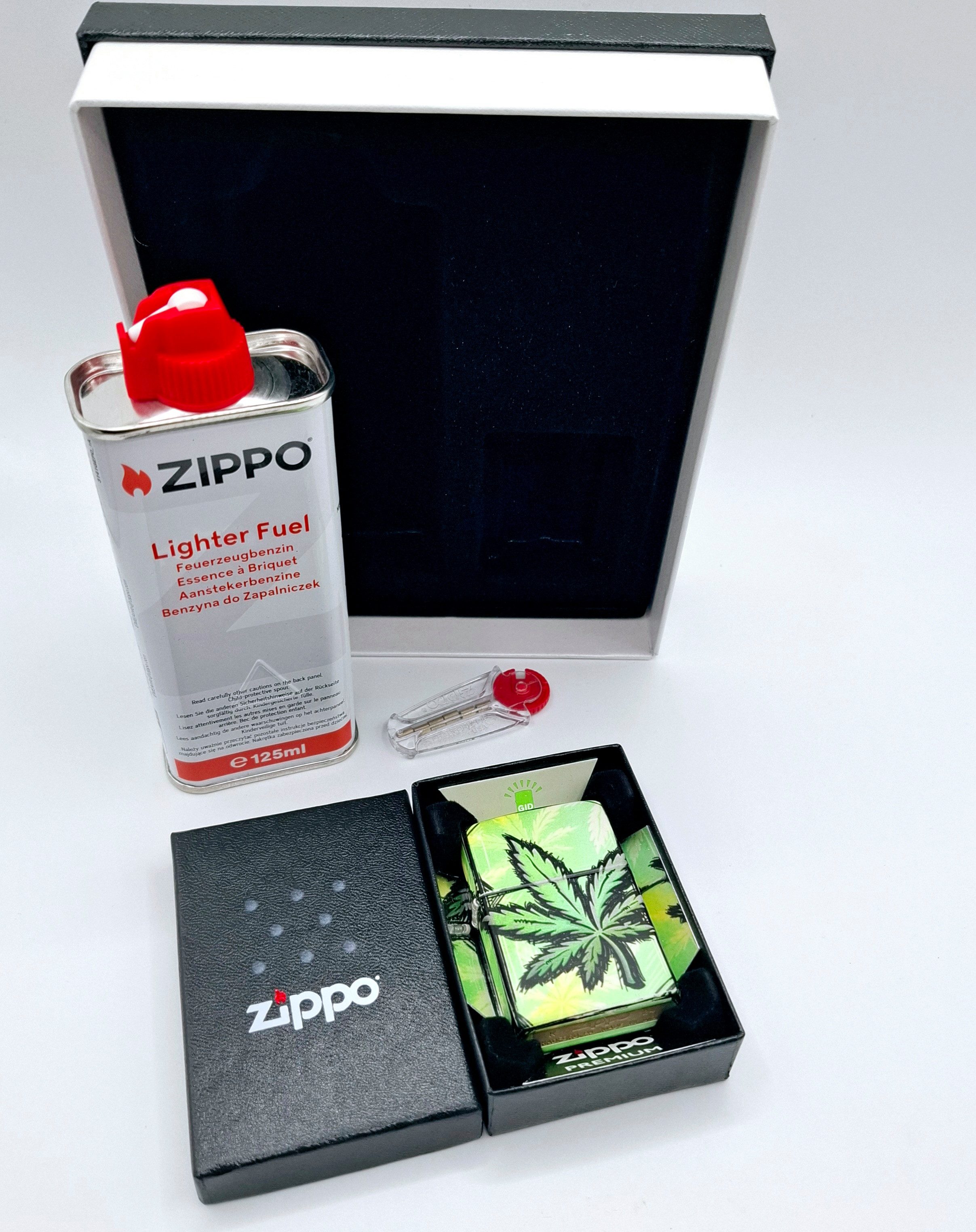 Zippo Feuerzeug color 540° Glowing Cannabis Glow in the Dark green im Geschenkset, made in USA – Bild 5 von 5