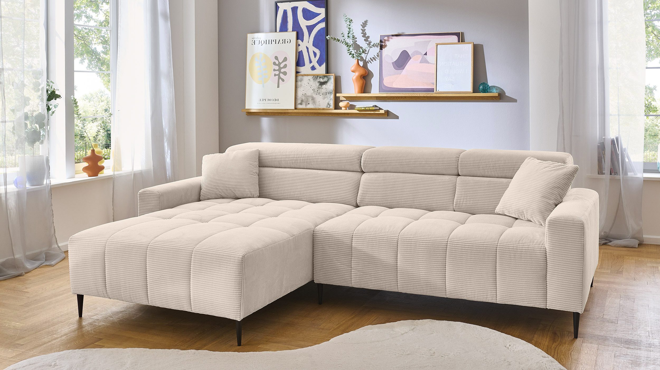 Massivart® Ecksofa Cord 256 cm / Cordsofa / Sitztiefen- & Kopfteilverstellu günstig online kaufen