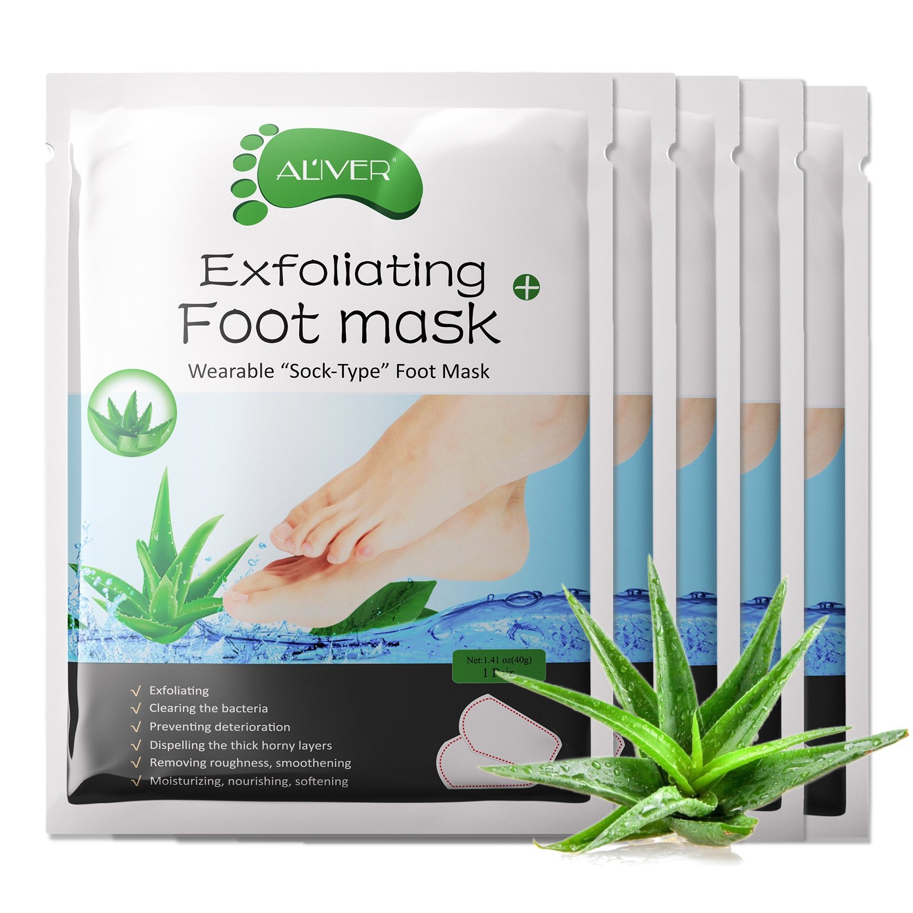 ALIVER Fußmaske Fußpflege Anti Hornhaut Socken mit Aloe Aliver, 5-tlg., Aloe vera