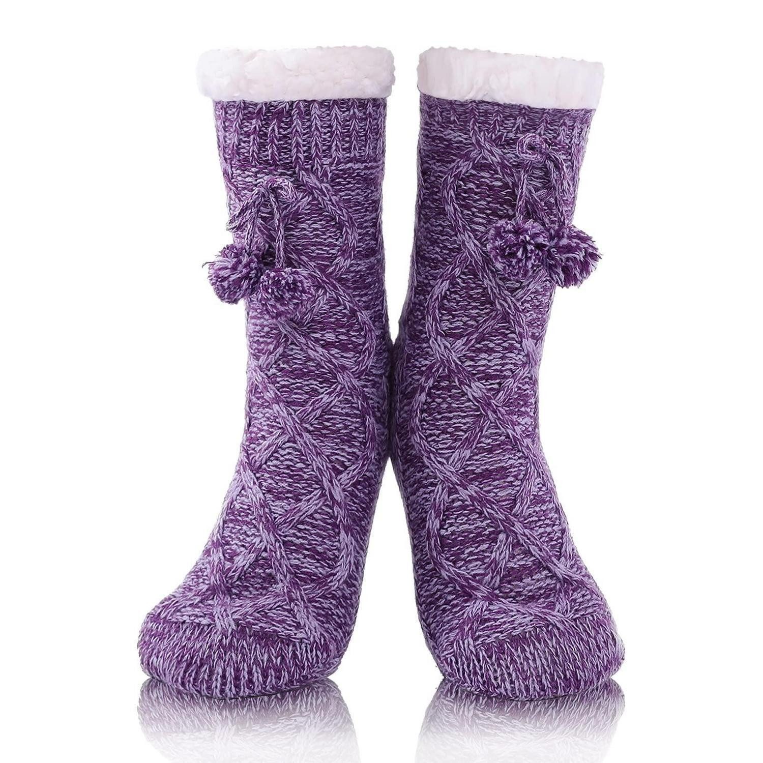 LuxusKollektion Kuschelsocken Socken Damen Kuschel mit Anti Rutsch Noppen Lila