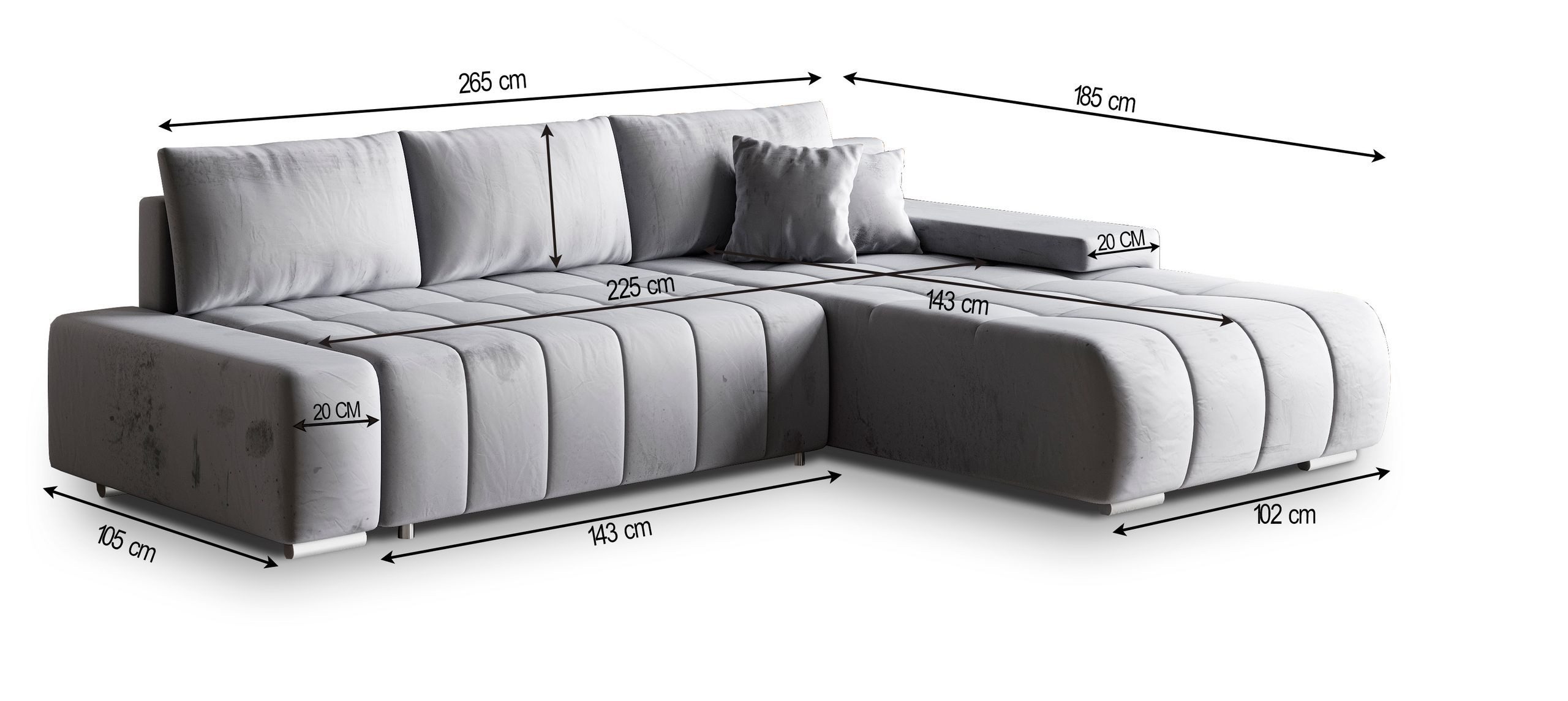 Masseno Ecksofa ALESE mit Schlaffunktion L-Form, Sofa mit Bettkasten