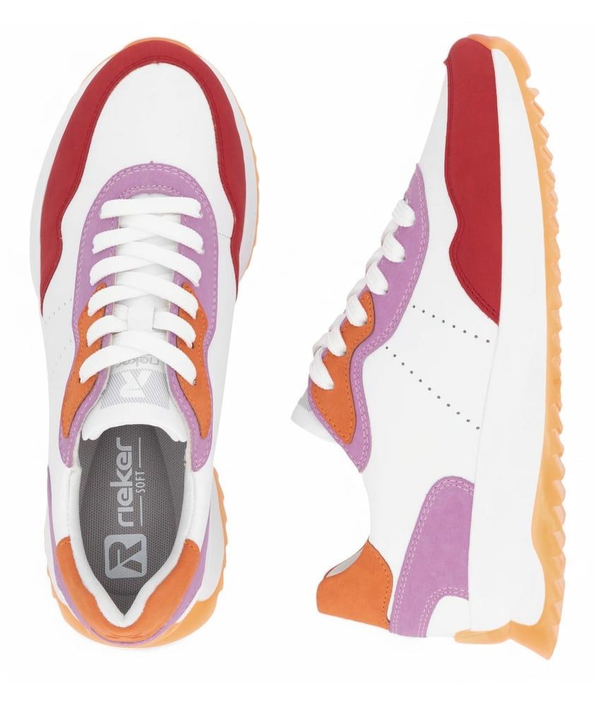 Rieker (Glattleder) W1308 weiss/rot/rosa/orange Damen Sneaker