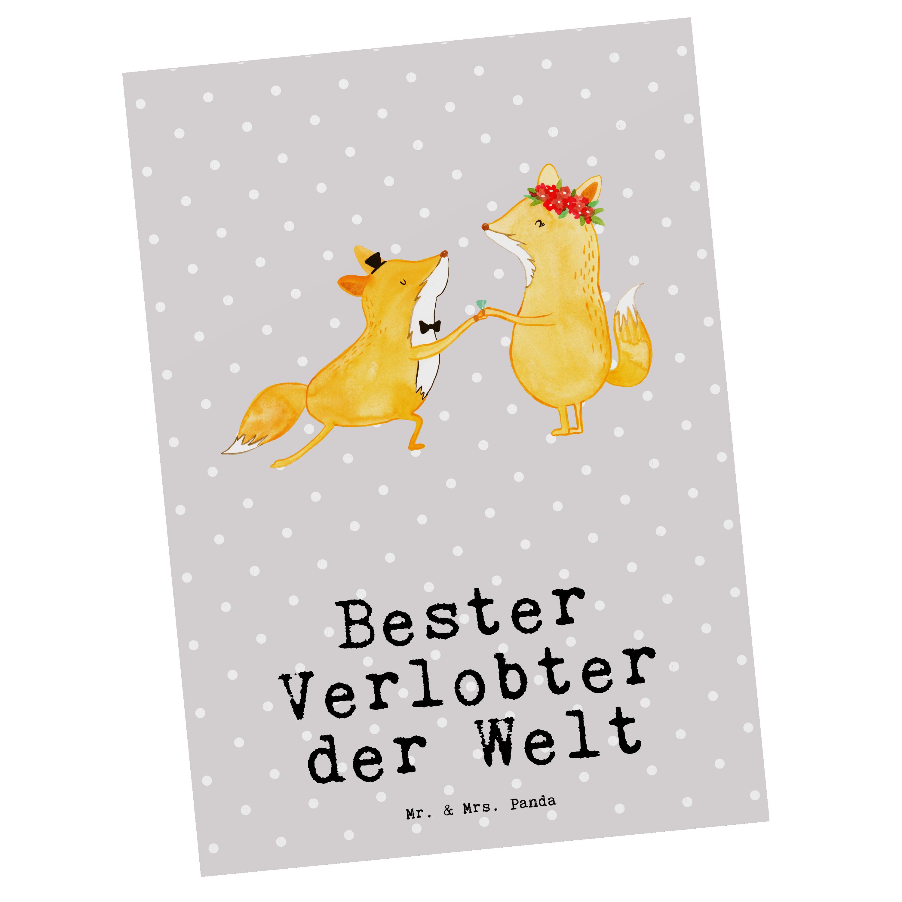 Mr. & Mrs. Panda Postkarte Fuchs Bester Verlobter der Welt - Grau Pastell - Geschenk, Dankeskart