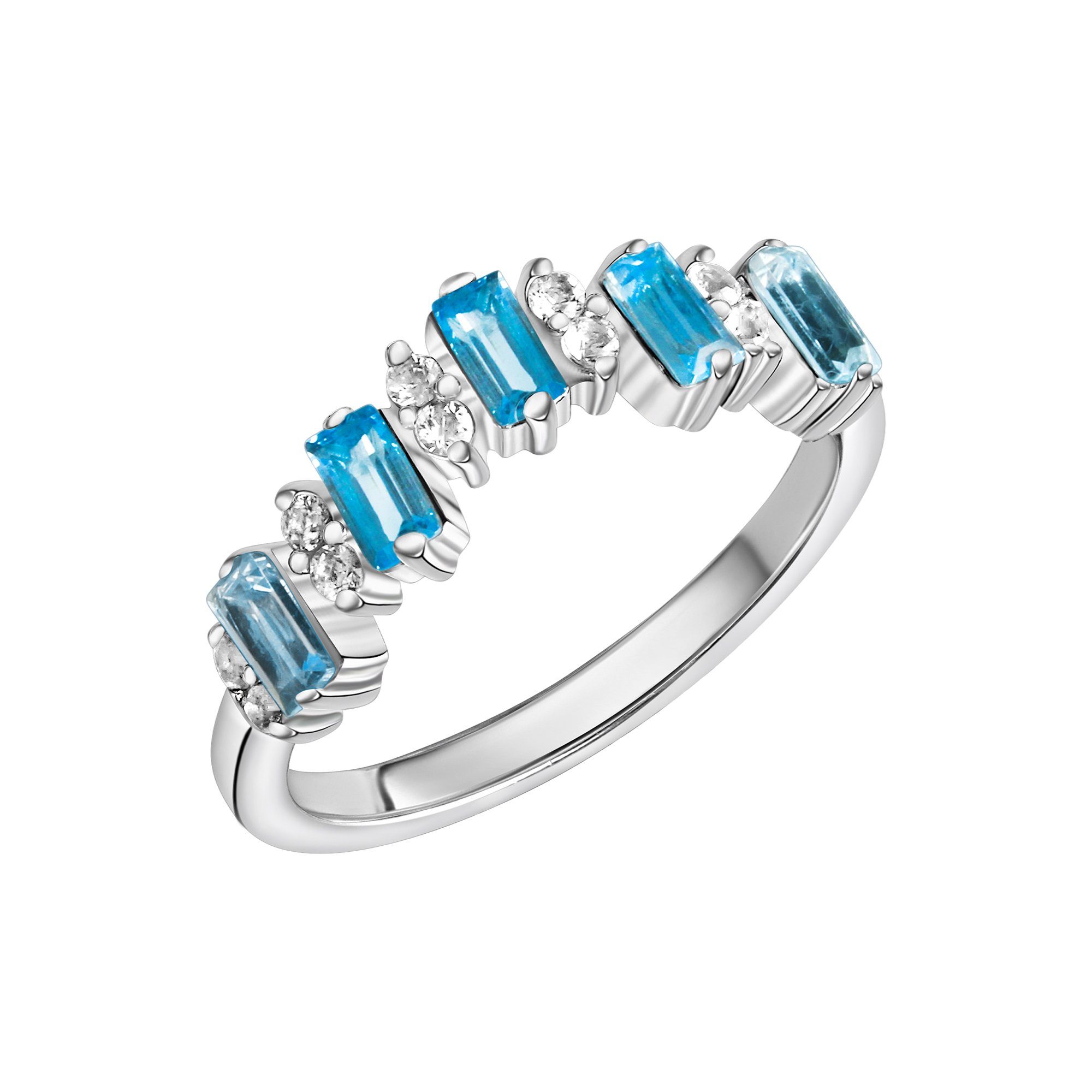 Zeeme Fingerring Silber 925 rhodiniert mit 12x Weißtopas + 5x Blautopas (be günstig online kaufen