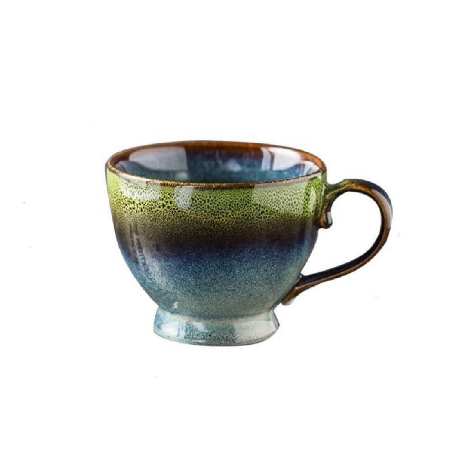 LuxusKollektion Cappuccinotasse Kaffeetasse 400ml Grün Vintage Henkelkeramik, Keramik