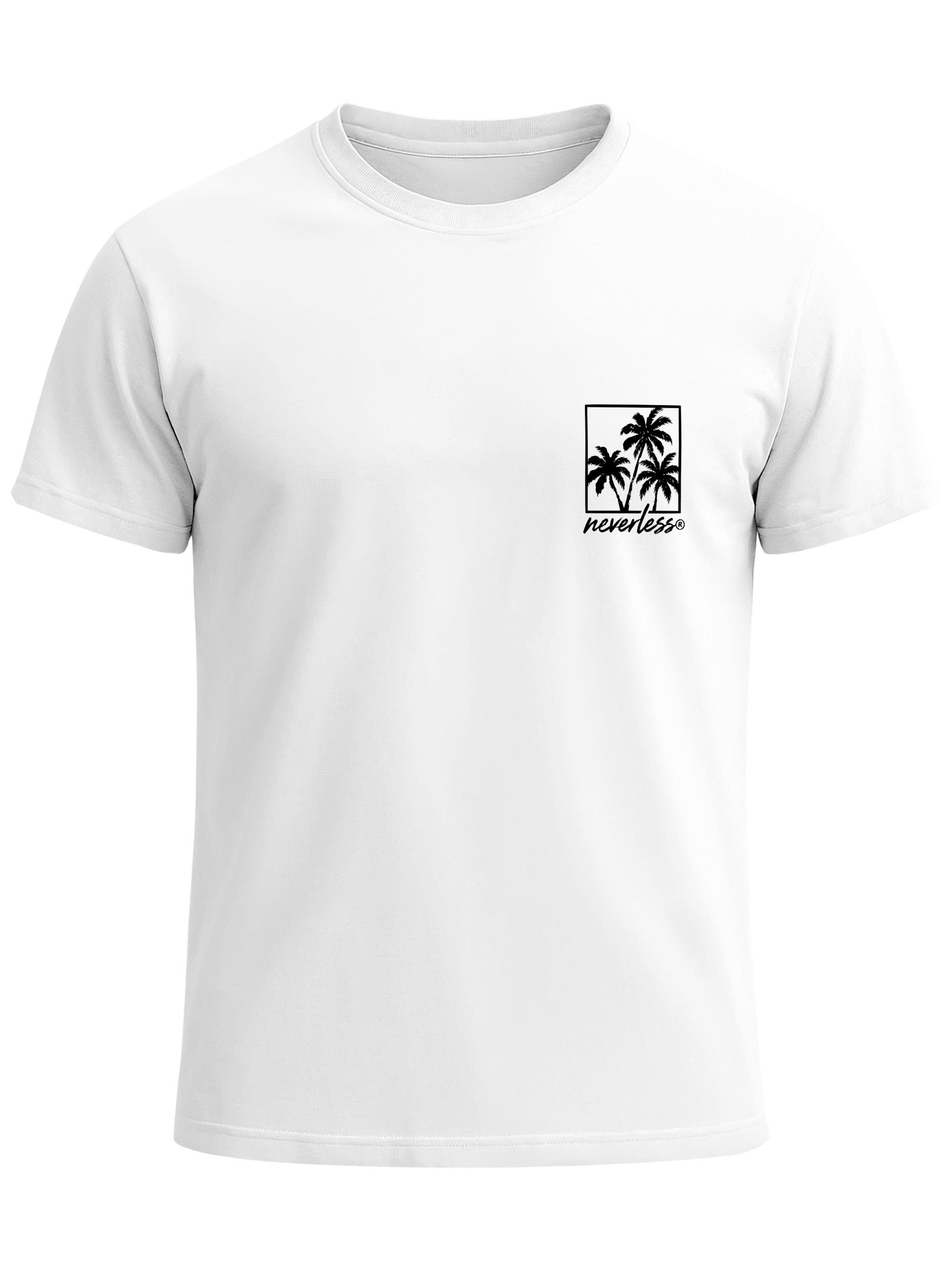 Neverless Print-Shirt Herren T-Shirt Frontprint - Logo Design Palmen - Baumwollshirt Männer mit Print
