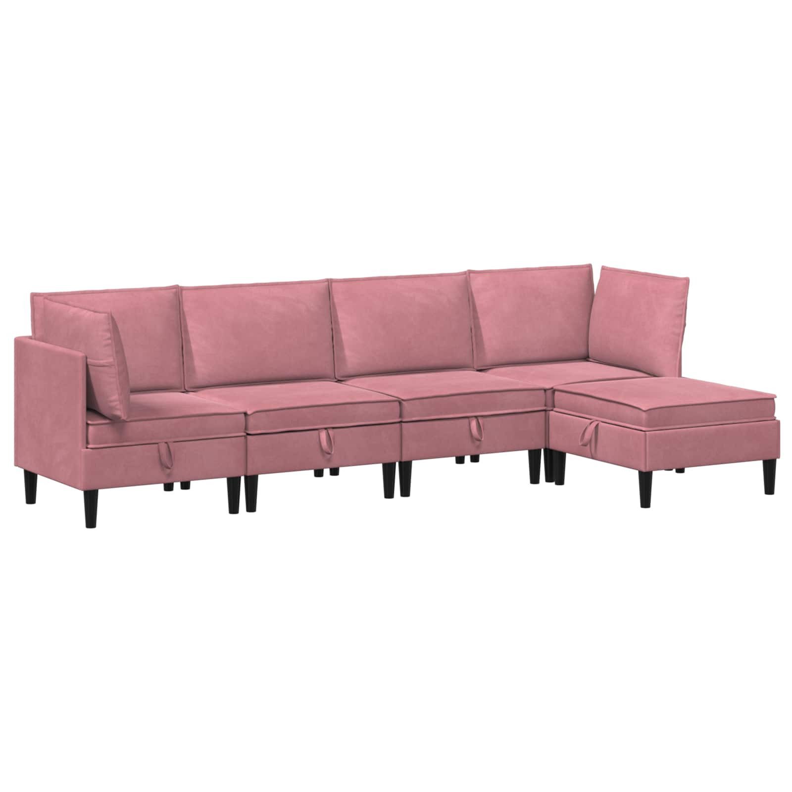 vidaXL Wohnzimmergarnitur mit Kissen mit Speicher 5 pcs Rosa Samt, (5-St)