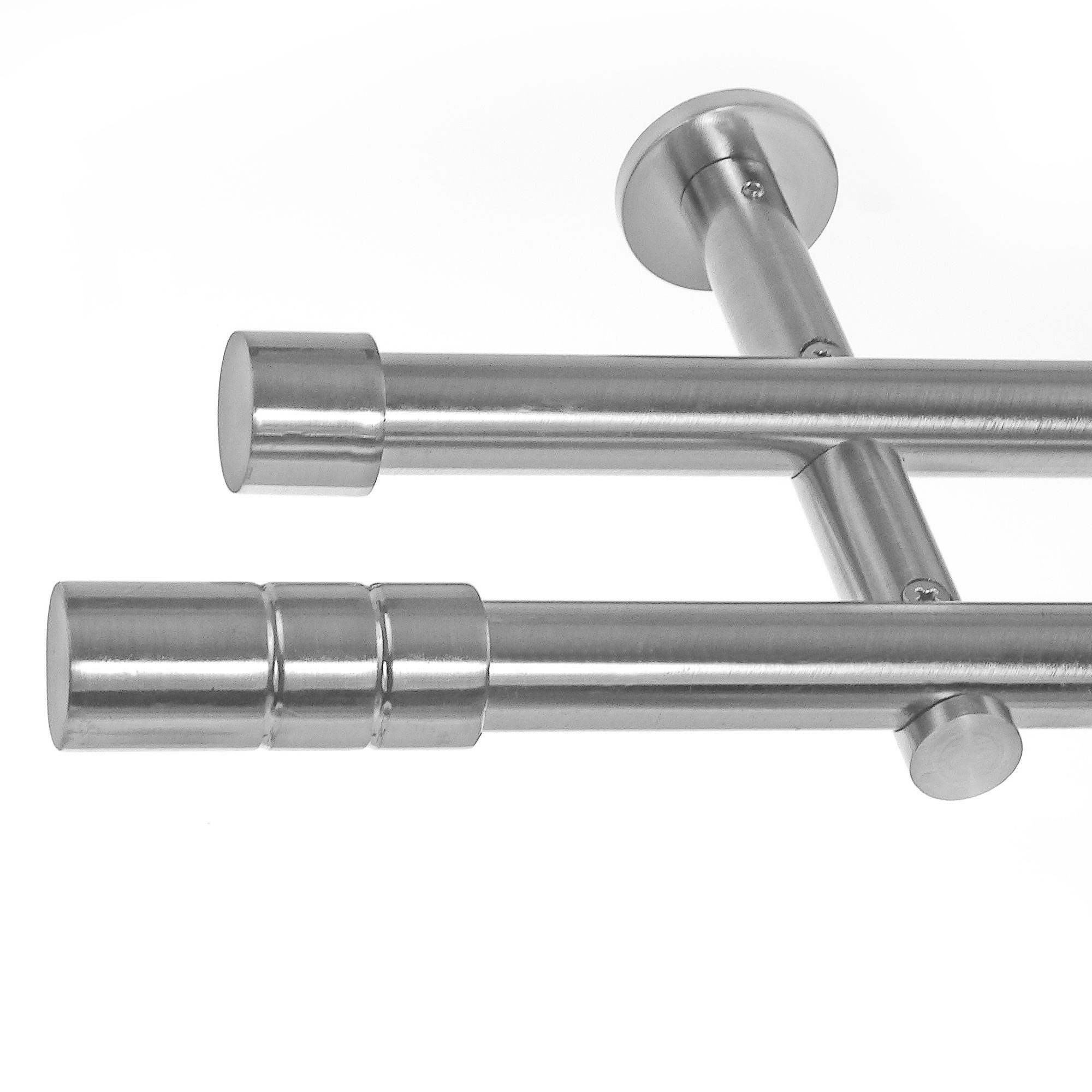 BASIT Gardinenstange Edelstahloptik 19mm mit Wandträgern 120 cm E64, Ø 19 mm, 2-läufig, verschraubt, Metall, H29 120 cm E64 Zylinder Rillen