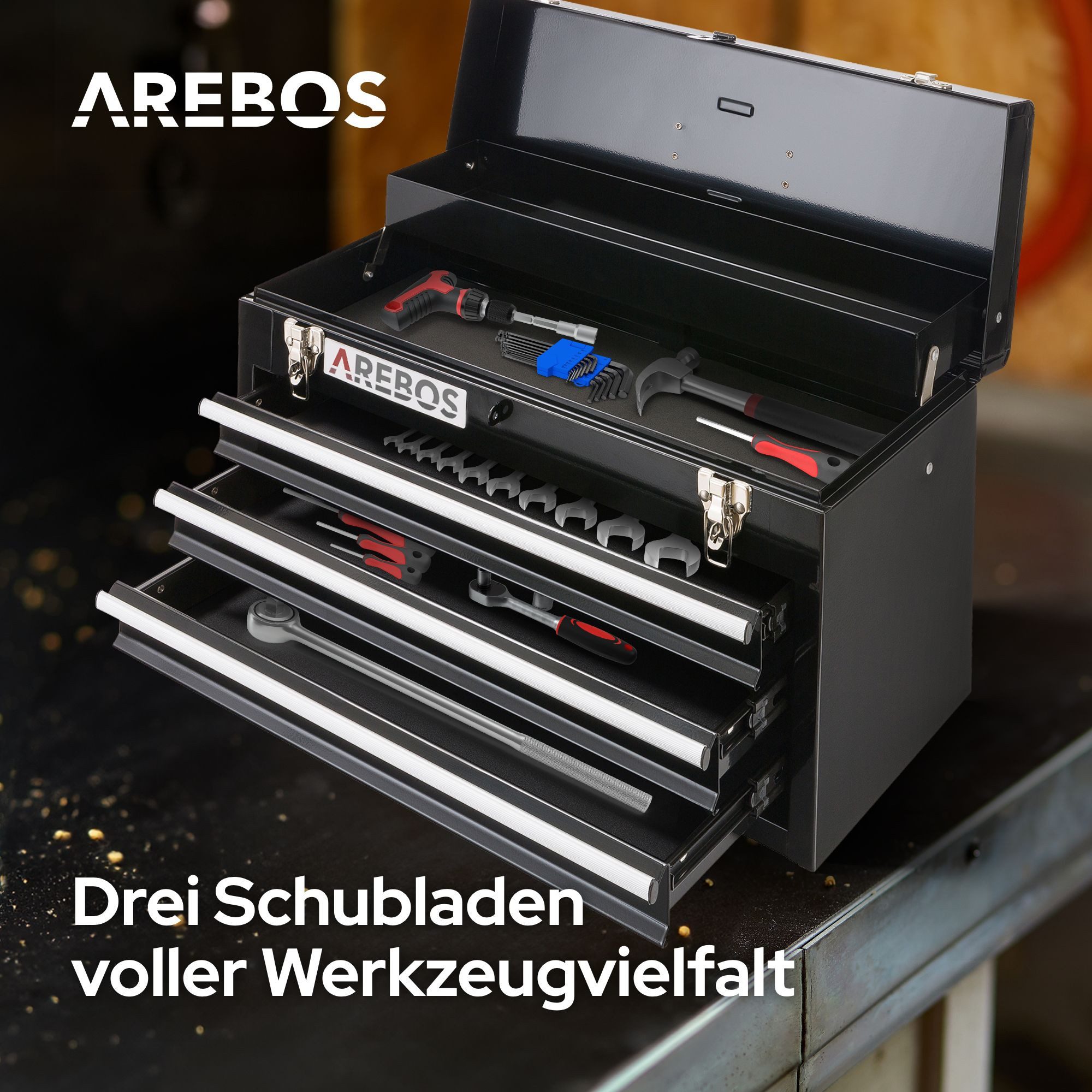 Arebos Werkzeugkoffer mit 3 Schubladen & 2 Ablagefächern (1 St) – Bild 4 von 5