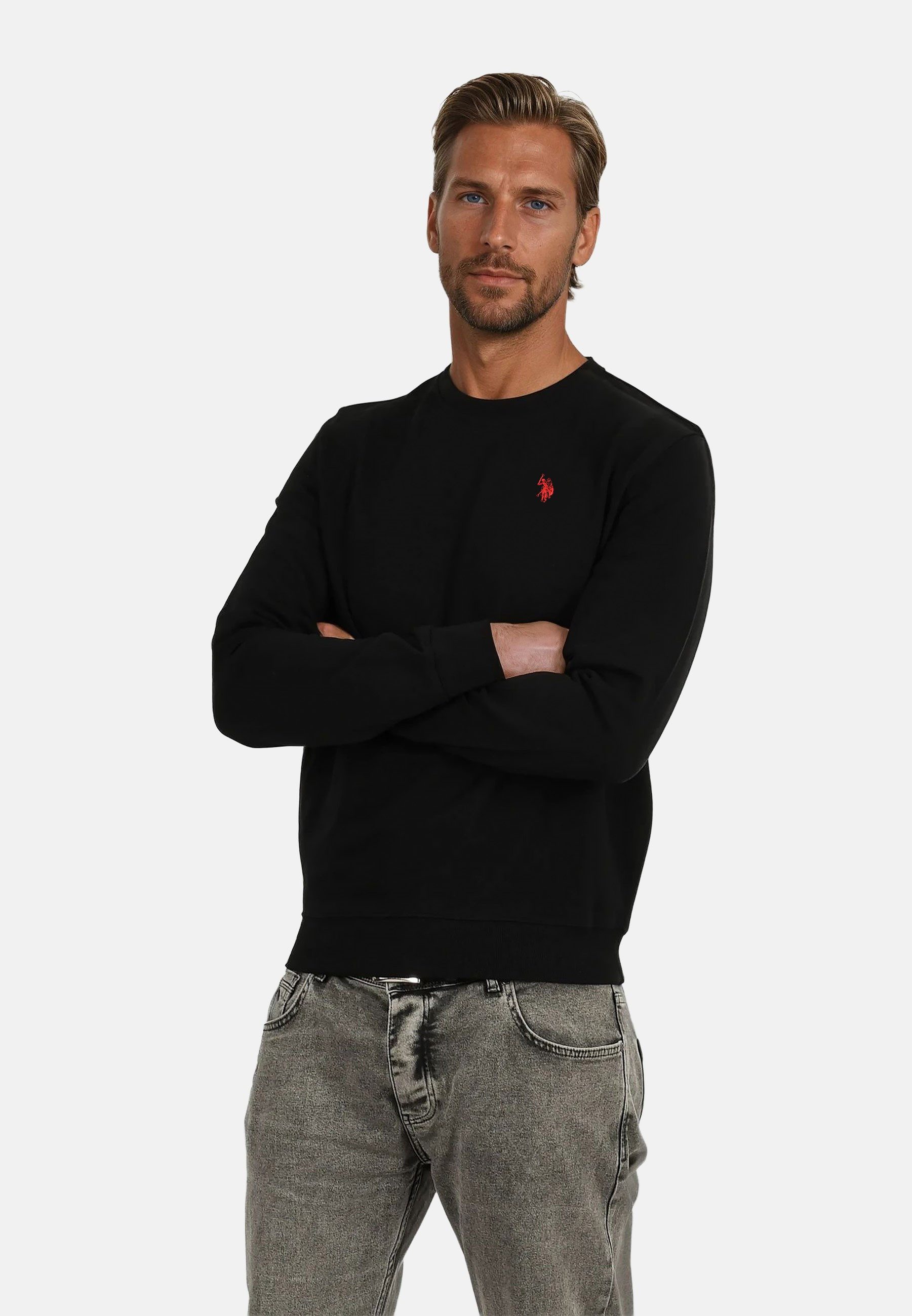 U.S. Polo Assn. Rundhalspullover USColee – Herren Sweatshirt mit Rundhalsausschnitt Baumwoll-Viskose-Mix, weich, atmungsaktiv und mit Logo-Stickerei