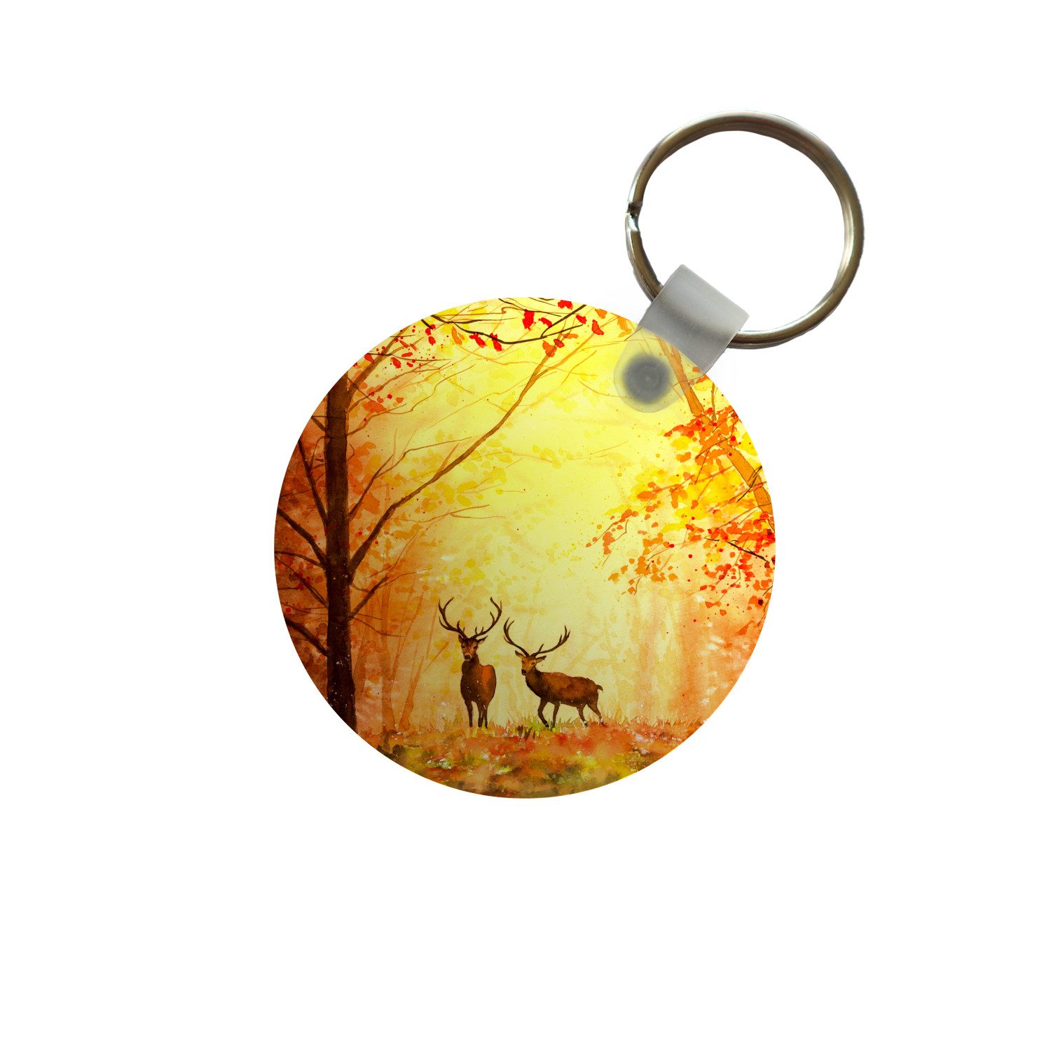Schlüsselanhänger Natur - Ölfarbe - Hirsche - Tiere - Herbst - Orange