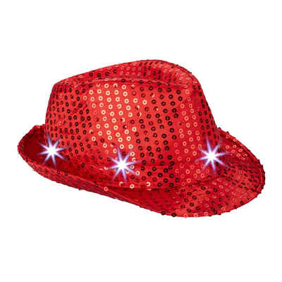 relaxdays Trilby Pailletten Hut LED Rot