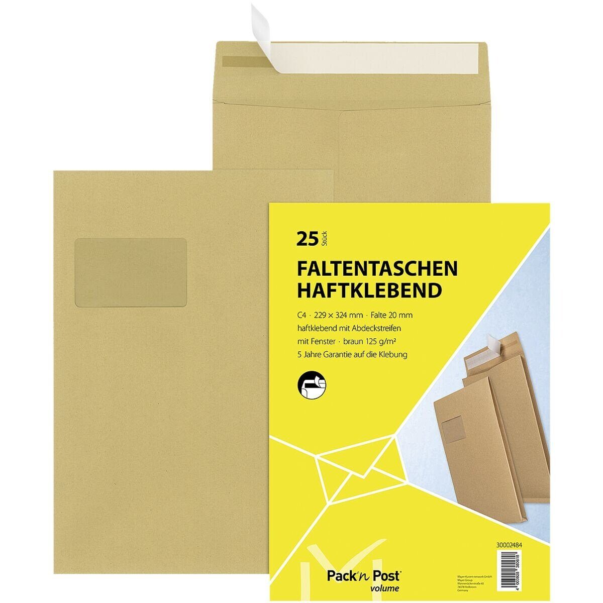MAILMEDIA Versandtasche, 324x229 mm, C4, mit Fenster, Steh-/Klotzboden, Haftklebung