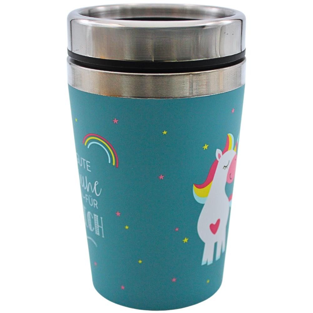 Dekohelden24 Thermobecher Thermobecher/Becher to go, Kaffeebecher, Isolierbecher, Einhorn, 1-tlg., Metall