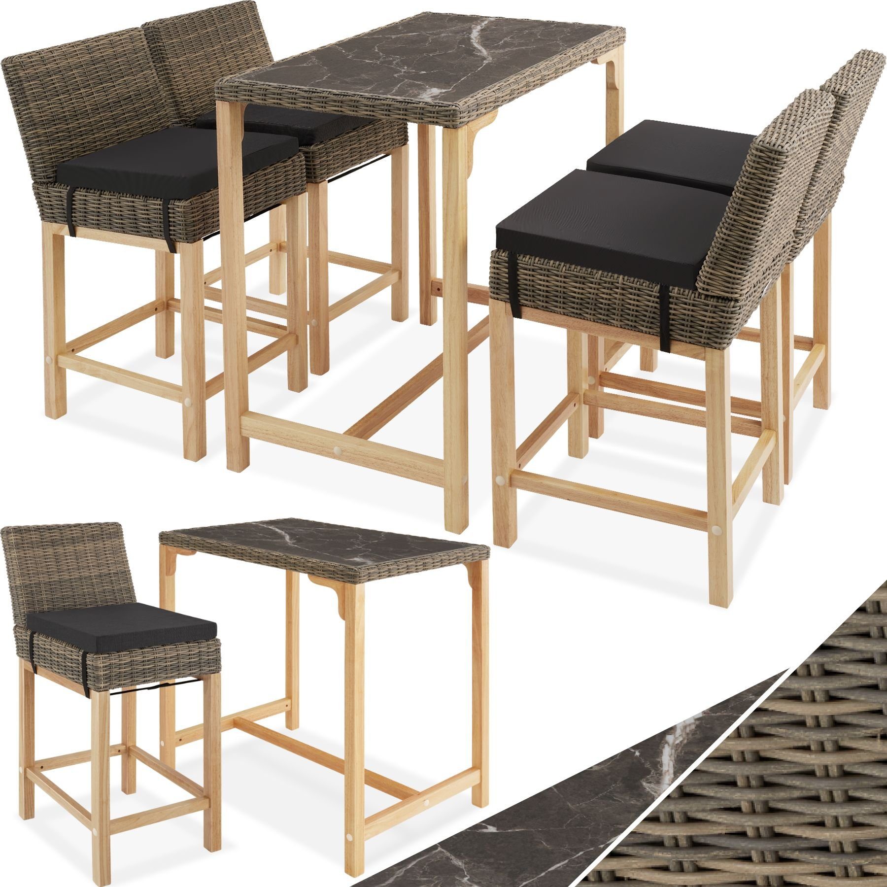 tectake Sitzgruppe Rattan Tisch Kutina mit 4 Stühlen Latina, (Set., 5-tlg), Hochwertiges Geflecht aus UV-beständigem Polyrattan