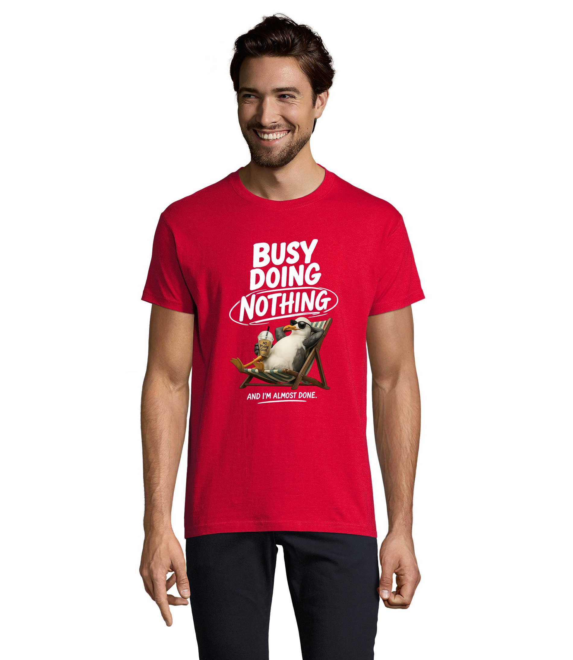 T-Shirt BusyDoingNothing Herren T-Shirt Pinguin Print Patch Freizeit