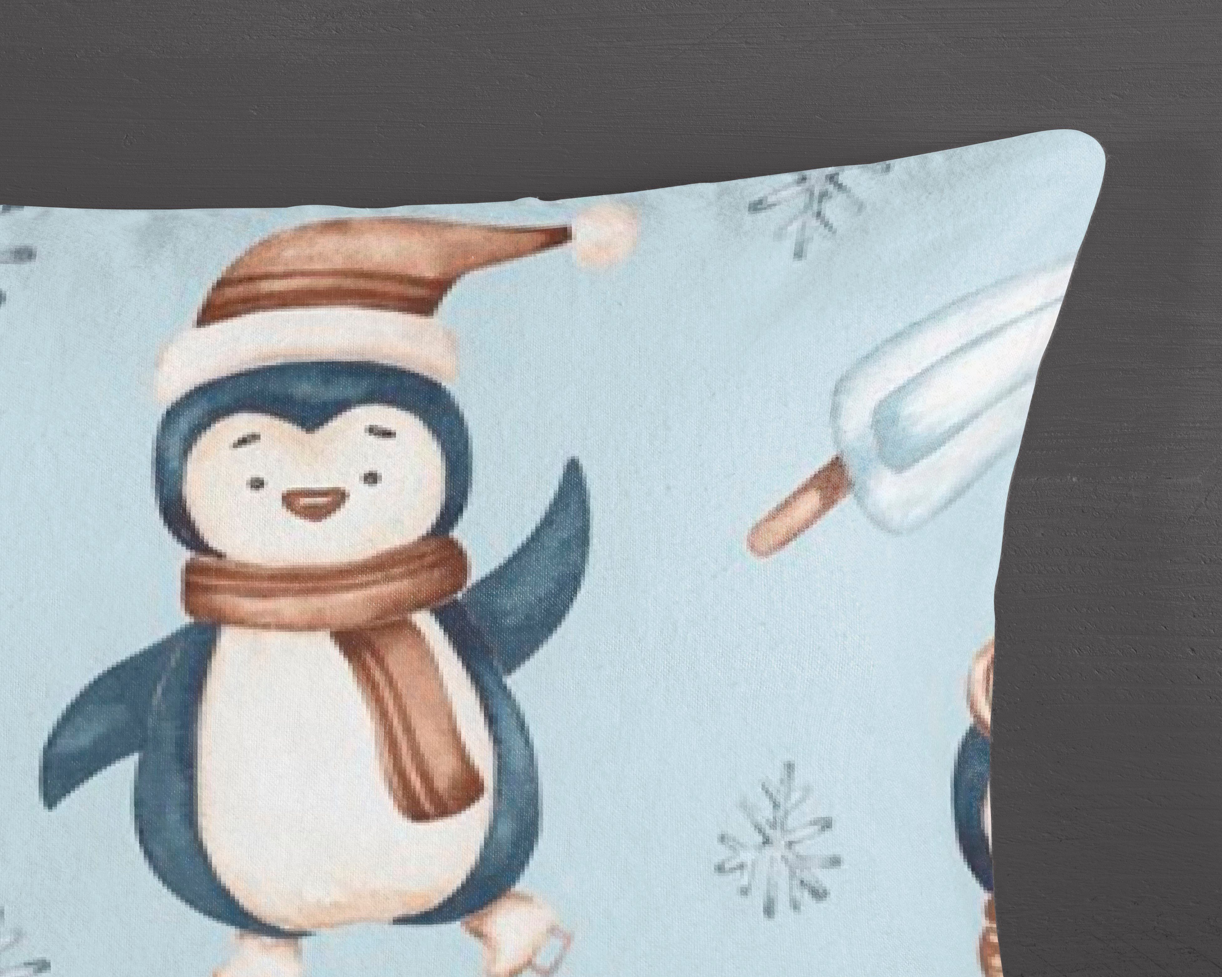 good morning Kinderbettwäsche Jani mit Pinguinen, Biber, Flanell, 2 teilig, Biber, 135x200, Warm, Weich, Wende, Reißverschluss, Kind, Winter, Blau – Bild 4 von 5