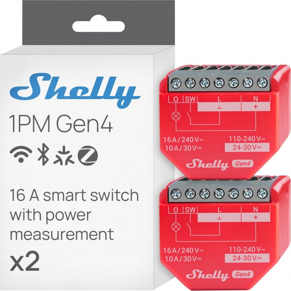 Shelly _1PM_Gen4_2er 2er Pack Smart-Schalter WLAN Bluetooth Matter Zigbee Smart-Home-Station