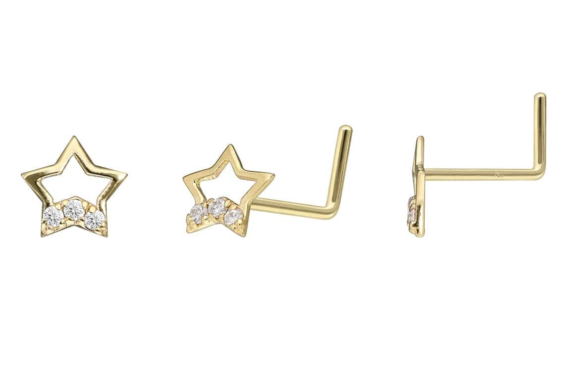 PIERCINGLINE Nasenpiercing 14/18 Karat Gold Nasenstecker L-Form 3 MOISSANIT günstig online kaufen