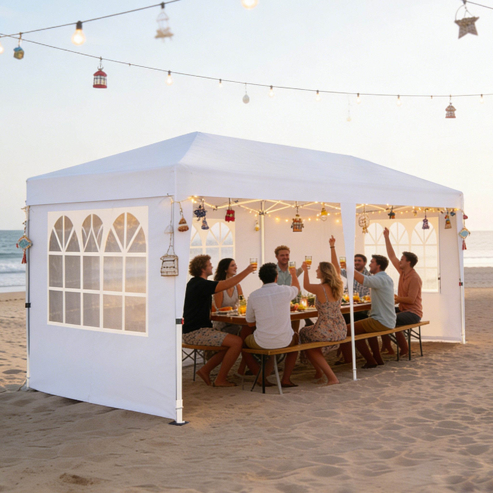 FIVMEN Partyzelt 3x6m Faltpavillon mit 6 Seitenwände Höhenverstellbar Gartenpavillon, Ideal für Gartenfeste & Feiern, Einfach aufbauen