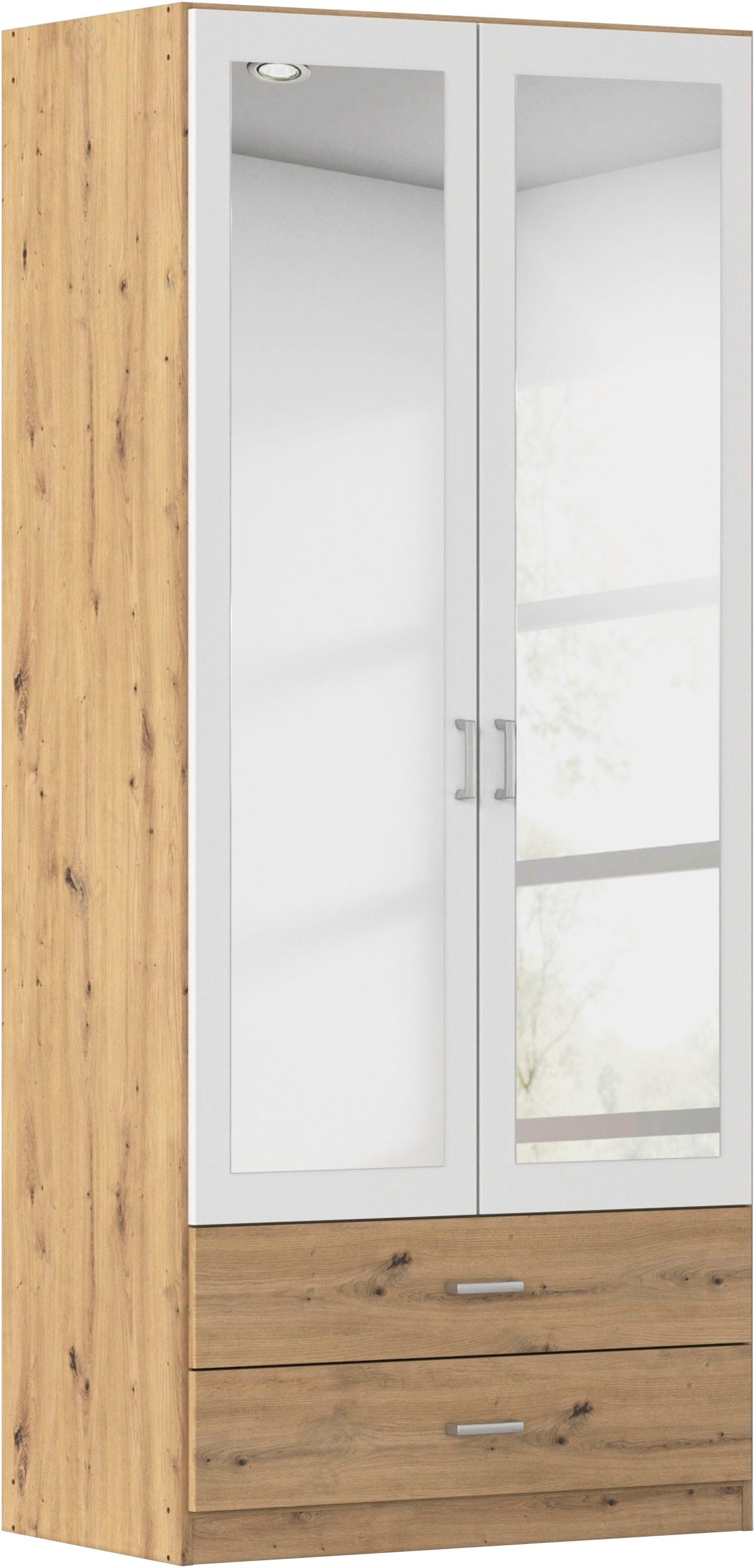 rauch Kleiderschrank Schrank Garderobe Ankleide GAMMA Breiten 91/136/181/226/271/315/360 cm (in 3 Ausstattungen BASIC/CLASSIC/PREMIUM (inkl. SOFT-CLOSE-Funktion) verschiedene Griff-Varianten, mit Spiegel TOPSELLER MADE IN GERMANY