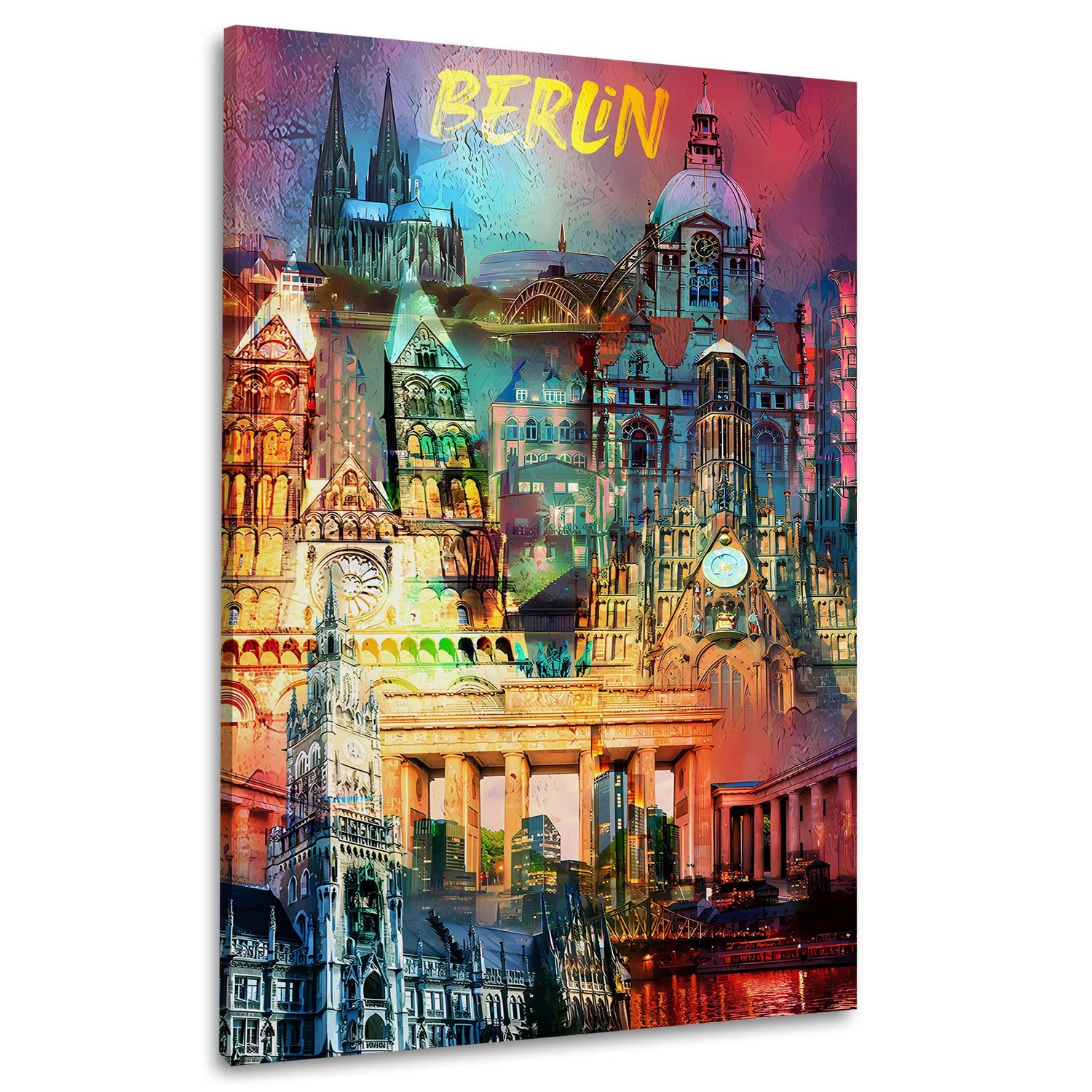 Artedinoi Leinwandbild Städte Berlin farbenfrohe Architektur Wandbild Leinwandbild Kunstdruck, Berliner Architektur, farbenfroh