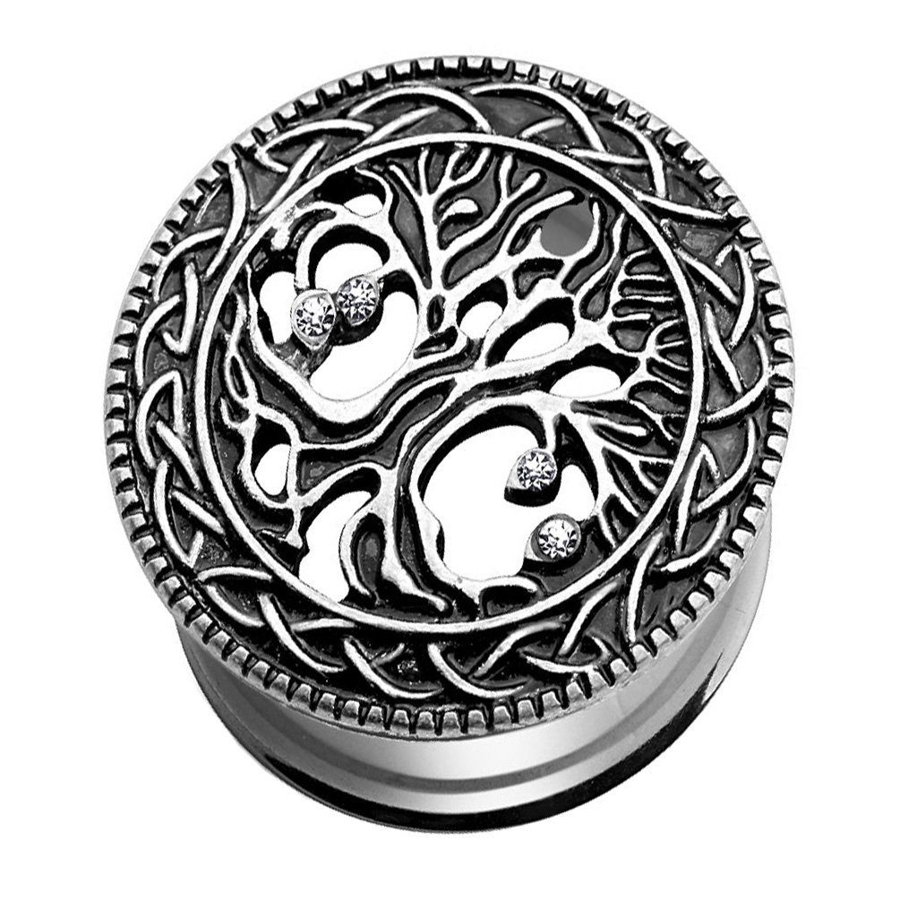 Plug Piercing Vintage Antik Baum des Lebens Kristall