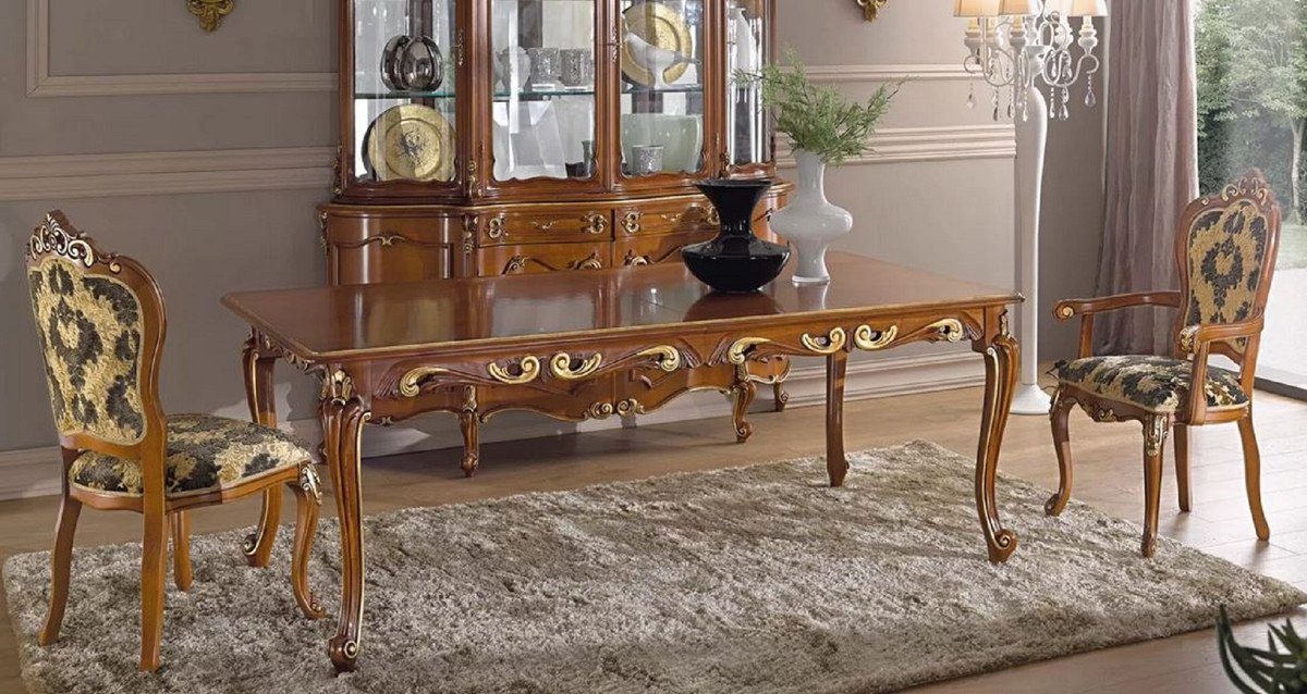 Casa Padrino Esszimmer-Set Luxus Barock Esszimmer Set Grün / Braun / Gold - 1 Ausziehbarer Barock Esstisch & 6 Barock Esszimmerstühle - Esszimmer Möbel im Barockstil - Luxus Qualität - Made in Italy