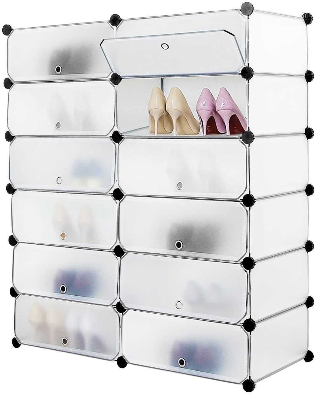 Kunststoff Schuhablage Regalsystem Meerveil weiß 12 Fächer 95x37x107cm Schregal Schuhschrank