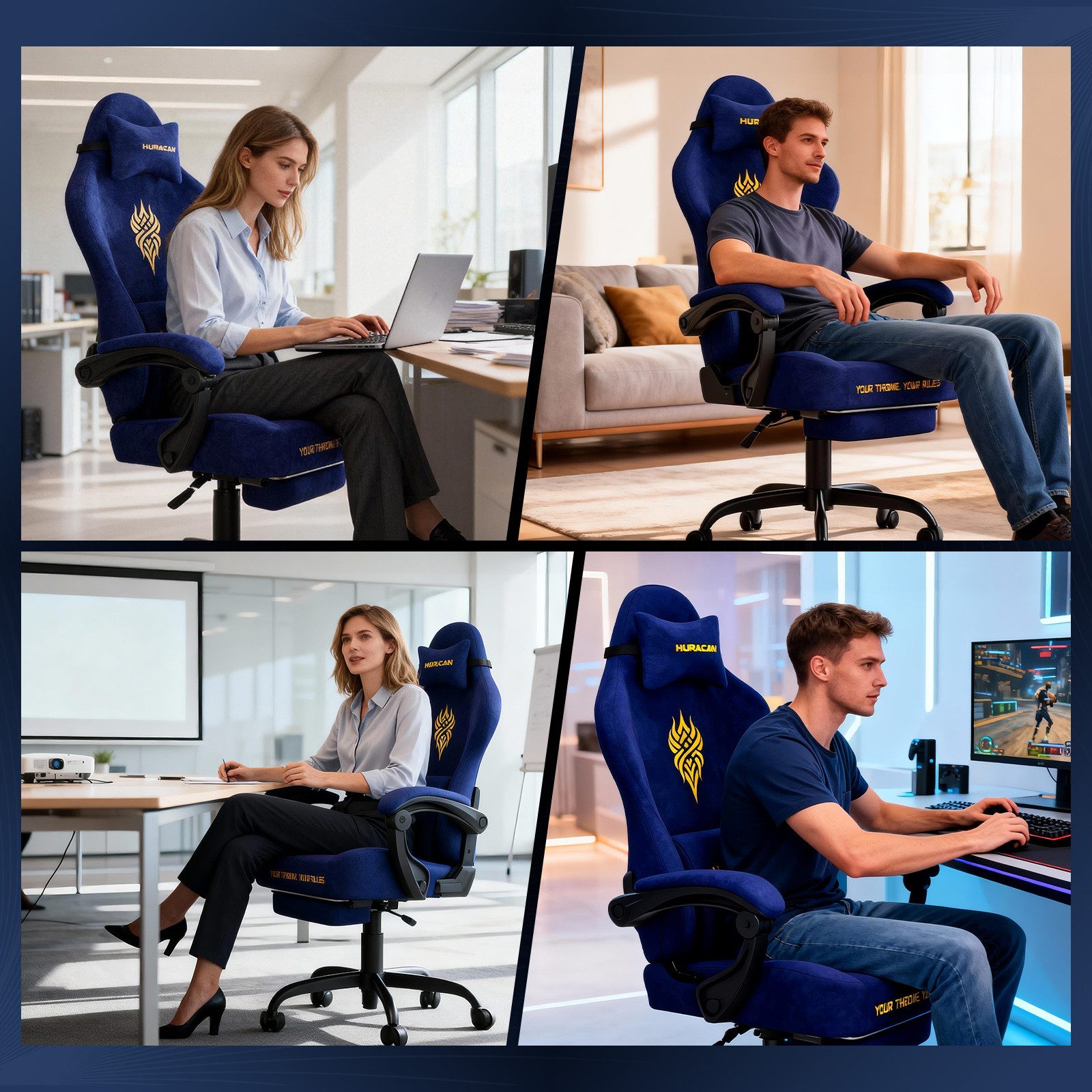 Huracan Gaming-Stuhl Massage Gaming Sessel mit Fußstütze 90-135° Rückenlehne einstellbar, Bürostuhl Ergonomisch,Verstellbarem Lenden- & Kopfkissen,mit Fußstütze