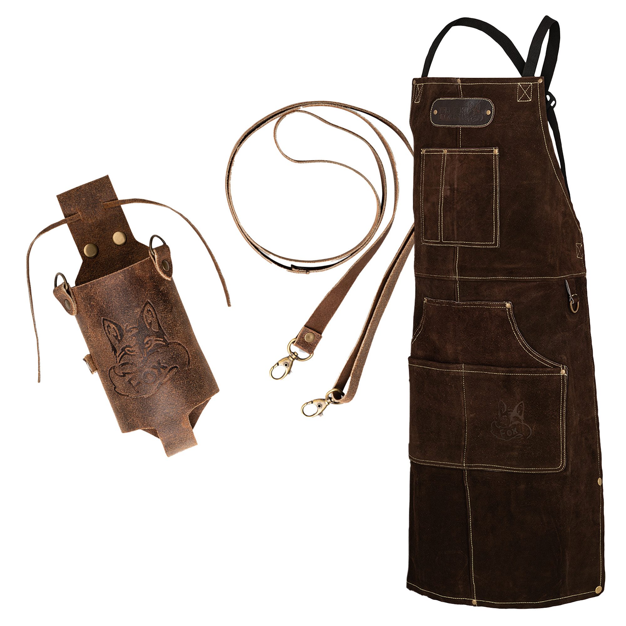 BLACK FOREST FOX Grillschürze ROUGH SET Büffelleder Grill Koch & Küchen Schürze + Holly Holster, (Set), SET Dunkelbraun