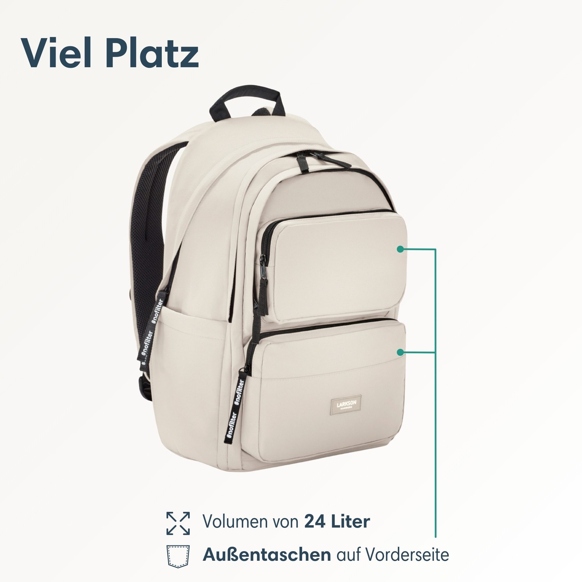 LARKSON Schulrucksack No 3 Advanced Rucksack für Schule, Mädchen Jungen (1-tlg), 3 Hauptfächer, Seitentasche, Laptopfach, Wasserabweisend