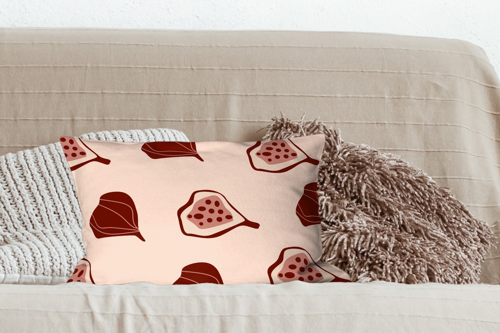 Schlafzimmer Zierkissen, MuchoWow Feigen Dekokissen Dekokissen Wohzimmer Dekoration, Füllung, - Sommer - Rosa, mit