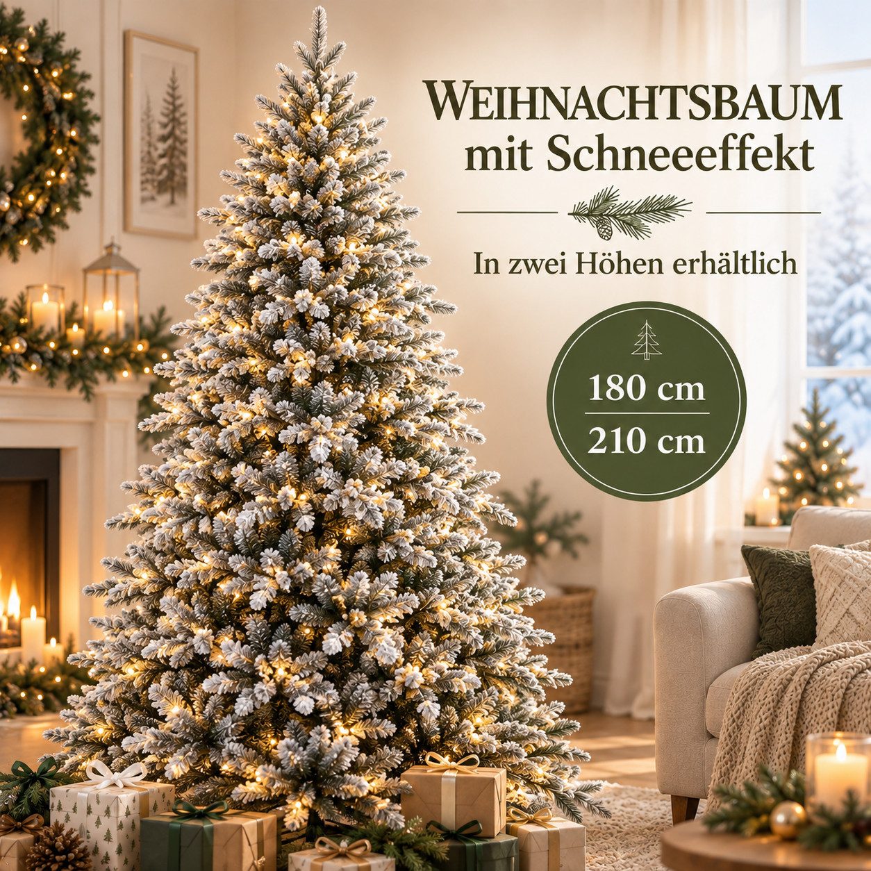 PHILODECO Künstlicher Weihnachtsbaum 180/210cm, 300–400 warmweiße LEDs, 8 Lichtmodi, 933–1287 Zweigspitzen – Bild 2 von 5