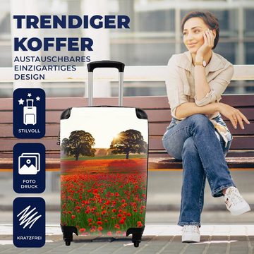 MuchoWow Handgepäckkoffer Mohnblumen - Blumenfeld - Sonne, 4 Rollen, Reisetasche mit rollen, Handgepäck für Ferien, Trolley, Reisekoffer