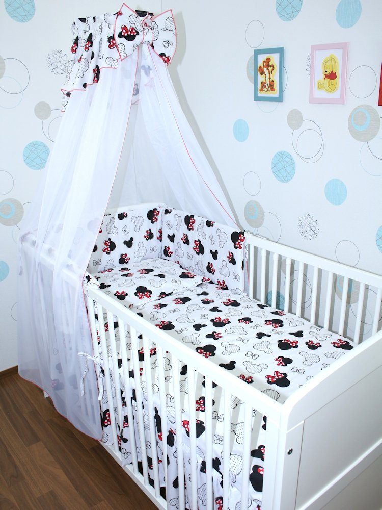 Babybettwäsche Baby Bettset - 6 teiliges Set mit Chiffon Himmel Bettwäsche Nestchen