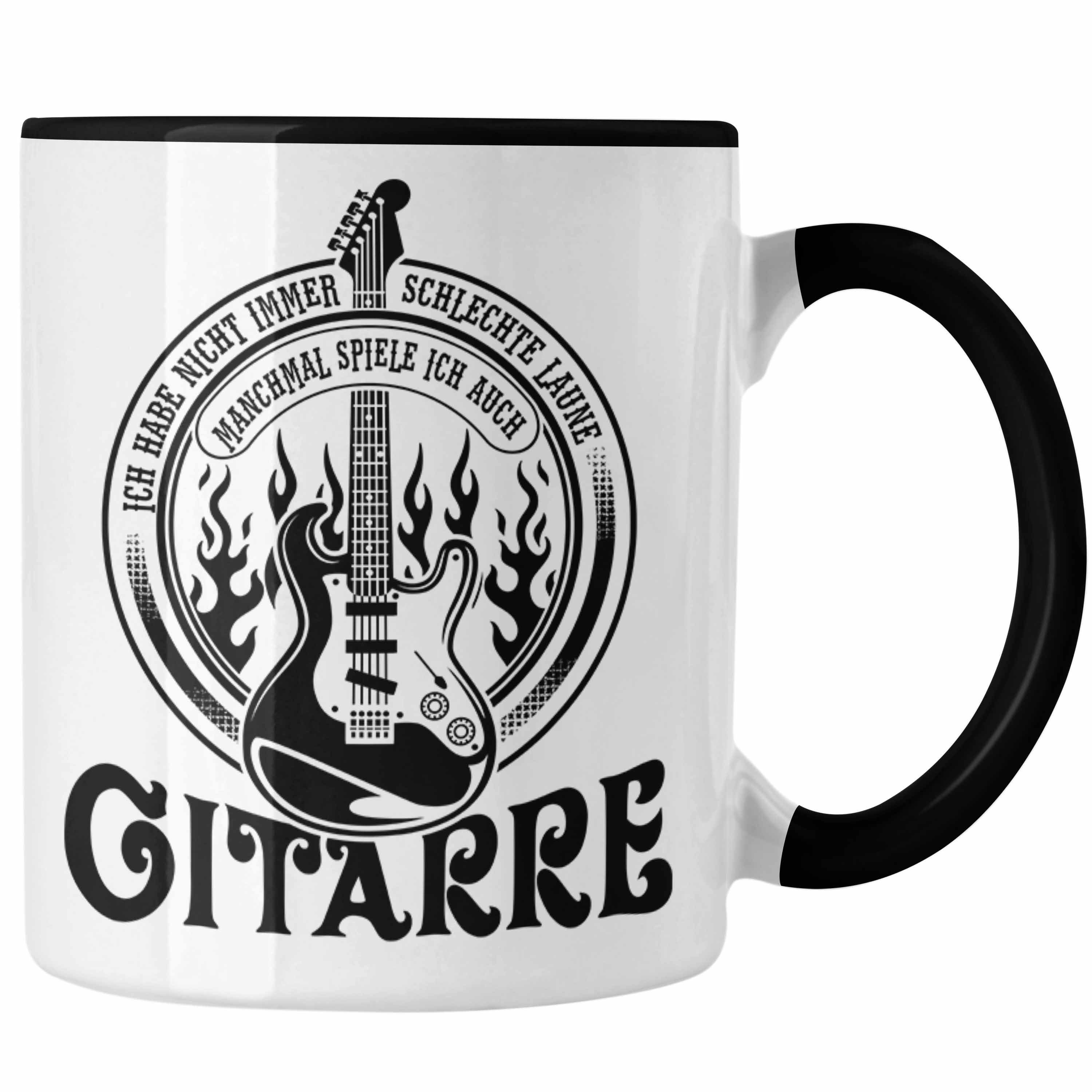 Trendation Tasse Schwarz Gitarrenspieler Tasse Geschenk Geschenkidee Gitarre Spruch Kaffee-Bech
