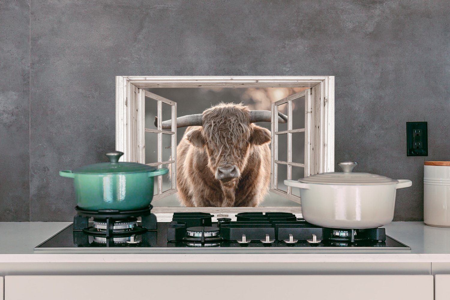 Wandschutz, Schottischer Highlander cm, - küchen (1-tlg), MuchoWow Tier Küchenrückwand - Herdblende Ansicht, aus 60x40 Temperaturbeständig